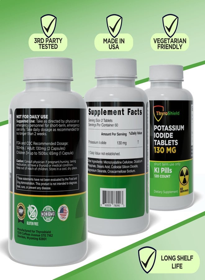ThyroShield Potassium Iodide Tablets 130 mg | 120ct Iodine Tablets for Radiation Exposure - Potassium Iodine Pills - YODO Naciente - KI Pills - Made in USA - ThyroShield - Image 3