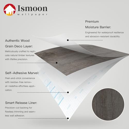 Ismoon 17.7"x472" Wood Wallpaper Grey Wood Peel and Stick Wallpaper Gray Wood Wallpaper Wood Contact Paper Self Adhesive Wallpaper Wood Grain Faux Furniture Film Roll for Desk Table Wall Cabinet Shelf Draw - Image 2