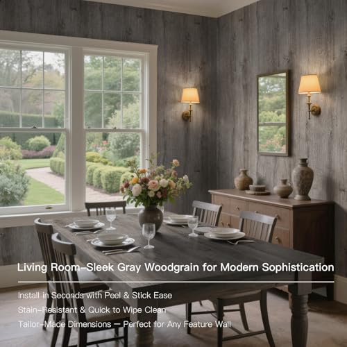 Ismoon 17.7"x472" Wood Wallpaper Grey Wood Peel and Stick Wallpaper Gray Wood Wallpaper Wood Contact Paper Self Adhesive Wallpaper Wood Grain Faux Furniture Film Roll for Desk Table Wall Cabinet Shelf Draw - Image 5