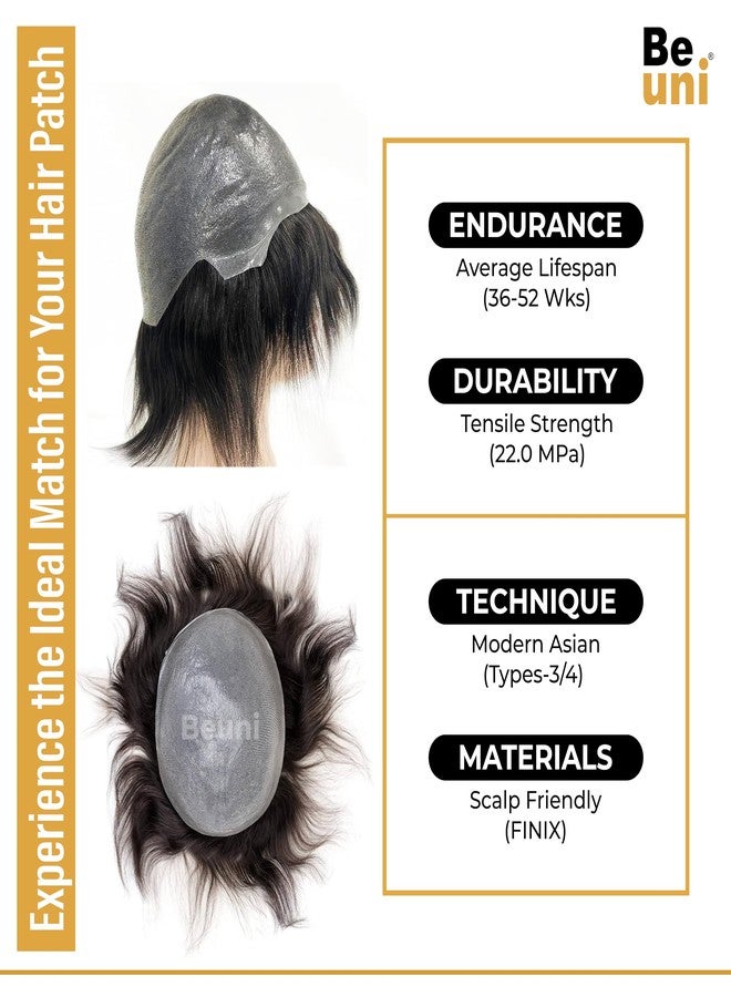 Beuni Skin Base Hair Toupee For Men With 100 Percent European Hair 0.03mm PU Thin Skin V Loop Hair Replacement System Natural Look Black 9x6 Inch - Image 2
