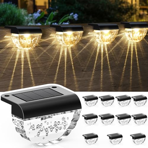 Melunar 12 Pack Solar Deck Lights Outdoor Solar Step Lights Waterproof for Outside Yard Patio Garden Pool Railing Stairs Fence Warm White - Image 1