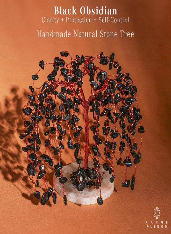 KARMAPLEDGE Black Obsidian Crystal Tree of Life Chakra Healing, Home and Office Desk Decor, Feng Shui Bonsai Trees for Postive Energy, Money, Good Luck, Christmas Decor, Spiritual Birthday Gifts for Women, Mom - Image 2