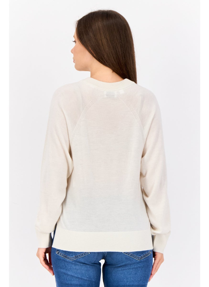 ESPRIT Women V-Neck Long Sleeves Plain Sweater, Beige  - Image 3
