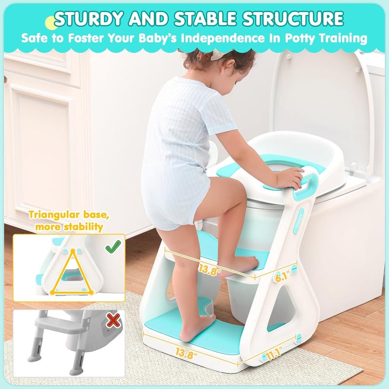 Gimars Upgrade UltraStable 2 In 1 Multifunctional Toddler Potty Seat For Toilet with Setp Stool Potty Traning Toilet For Boys Girls With Widened LadderComfortable Safe Potty Seat With HandrailAqua - Image 3