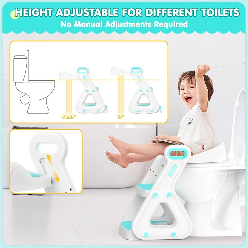Gimars Upgrade UltraStable 2 In 1 Multifunctional Toddler Potty Seat For Toilet with Setp Stool Potty Traning Toilet For Boys Girls With Widened LadderComfortable Safe Potty Seat With HandrailAqua - Image 4