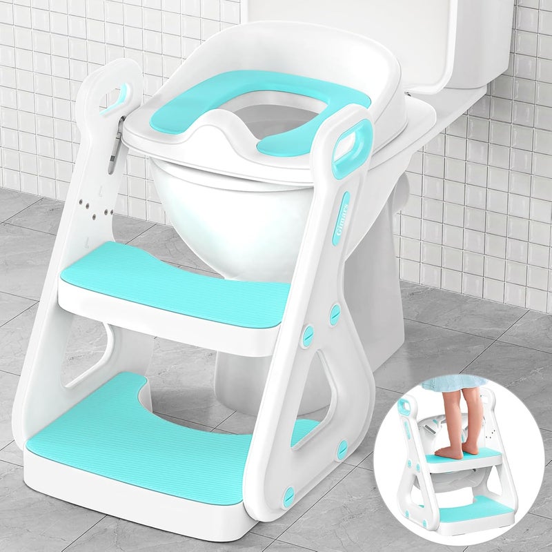 Gimars Upgrade UltraStable 2 In 1 Multifunctional Toddler Potty Seat For Toilet with Setp Stool Potty Traning Toilet For Boys Girls With Widened LadderComfortable Safe Potty Seat With HandrailAqua - Image 1