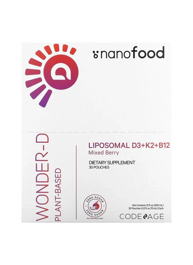 Codeage Nanofood, Liposomal D3+K2+B12, Mixed Berry, 30 Pouches, 0.3 fl oz (10 ml) Each  - Image 1