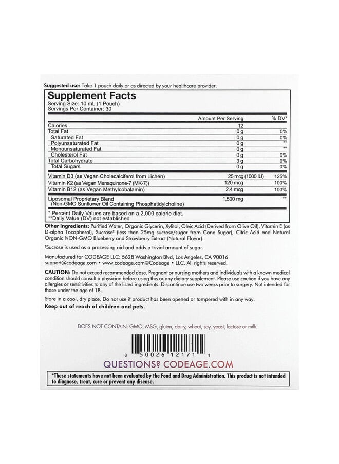 Codeage Nanofood, Liposomal D3+K2+B12, Mixed Berry, 30 Pouches, 0.3 fl oz (10 ml) Each  - Image 2