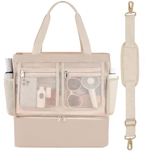 Busiuw Beach Bags for Women Large Beach Tote Bags with Zipper Sandproof Leakproof Insulation Cooler Bag for Swim Pool Cruise VacationChampagne - Image 1