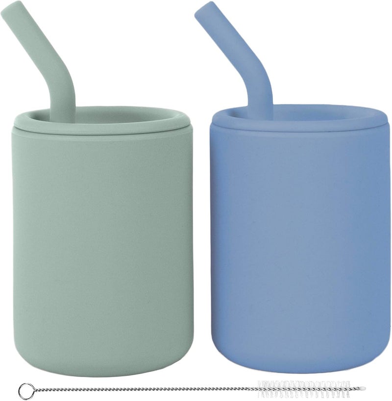 WeeSprout Silicone Baby Cups with Straws - Set of 2 - Image 1