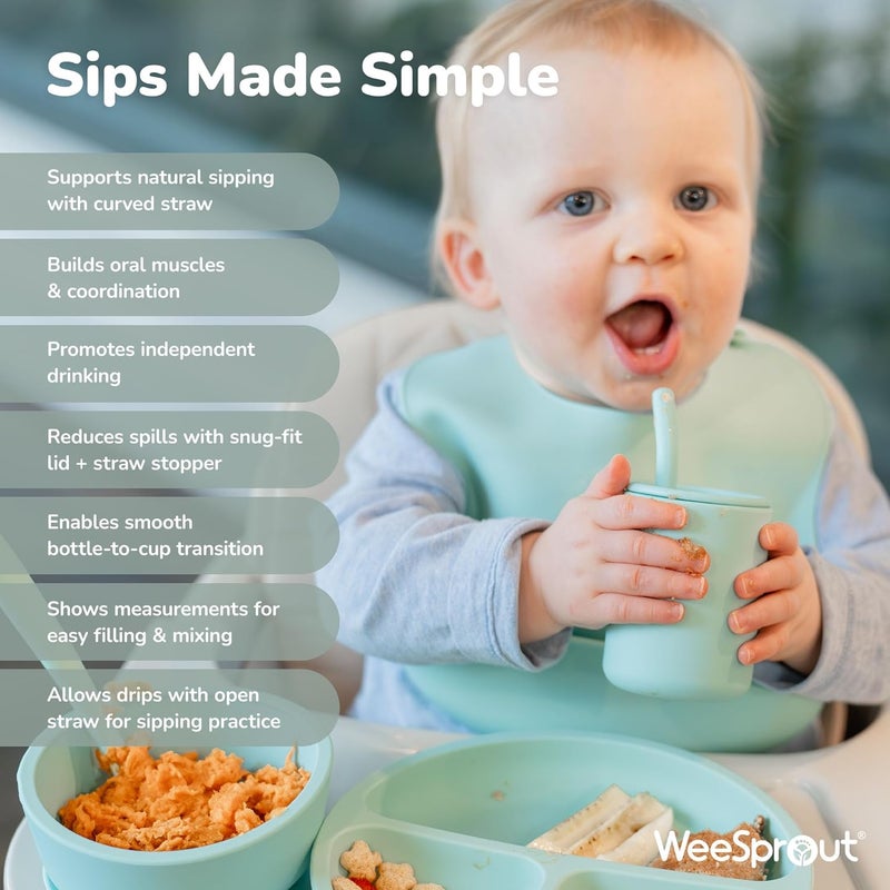 WeeSprout Silicone Baby Cups with Straws - Set of 2 - Image 3