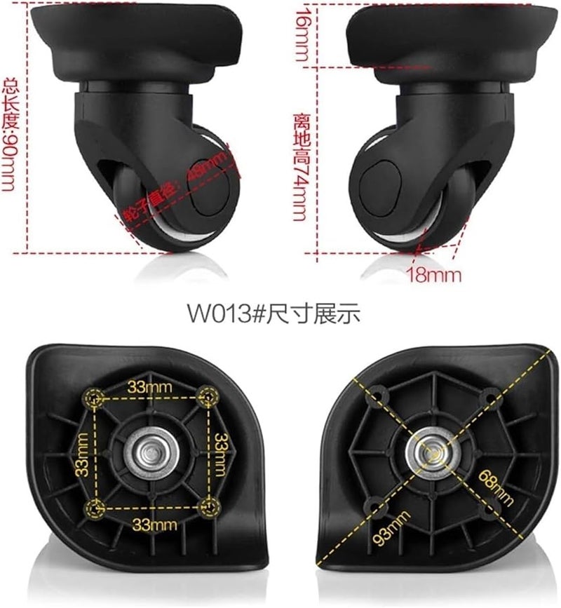 عجلات الأمتعة السوداء الاستبدالية 360 درجة قابلة للدوران صامتة قطع غيار إصلاح العجلة الدوارة - Image 3