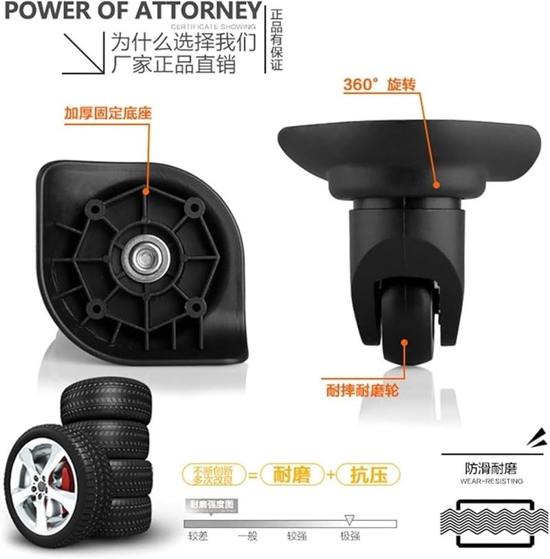 عجلات الأمتعة السوداء الاستبدالية 360 درجة قابلة للدوران صامتة قطع غيار إصلاح العجلة الدوارة - Image 4