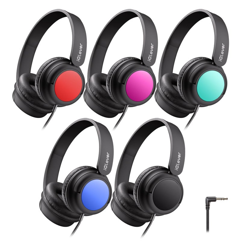 iClever Kids Headphones Bulk 5 Pack for Students K-12 & Teachers, Durable PP Material, 85dBA Safe Volume, Multiple Folding Options, Kids Wired Headphones for School/Classroom/Home/Travel - Image 1