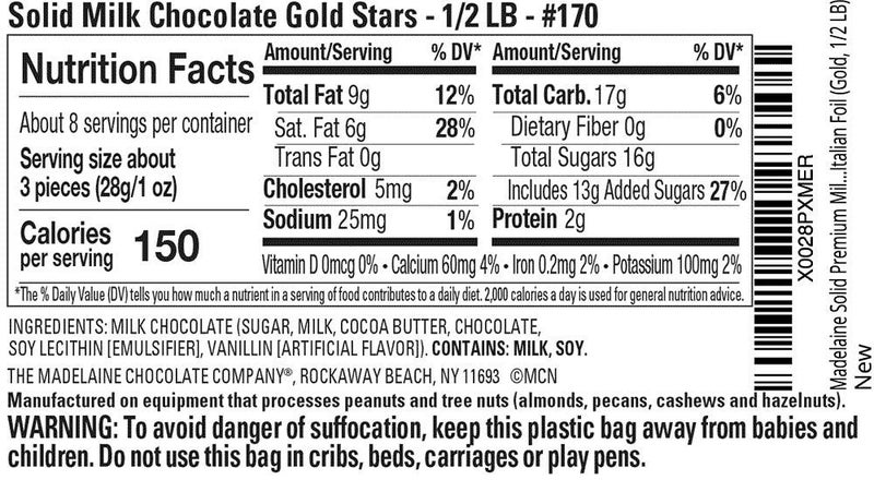 Madelaine Chocolate Gold Stars - Christmas Candy Party Favors - 24 Milk Chocolate Candy Individually Wrapped In Gold Foil for Party Decorations 8 Oz Bag - Image 4