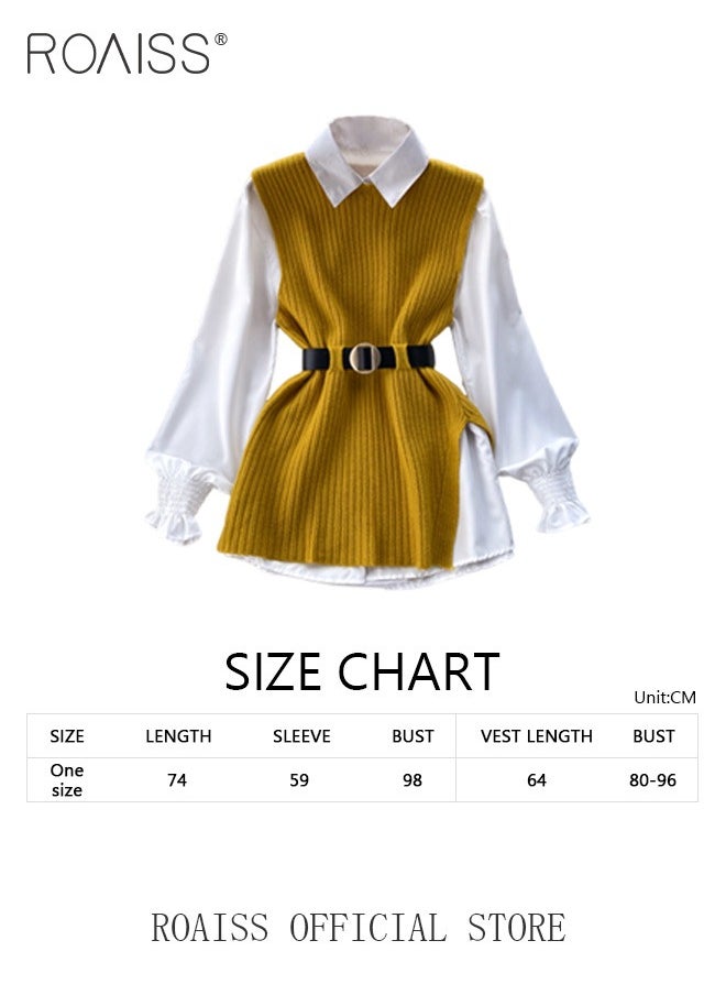 2 Piece Waist Design Knitted Vest and Long Sleeved White Shirt Top with Belt Lapel Shirt Design Comfortable and Skin Friendly Fabric Solid Color Women Casual Top Suit for Daily Commuting Wear - pzsku/Z5F47BD50D5392118110BZ/45/_/1723877447/4b5a13ce-ae22-4f12-b455-31f736eae93f