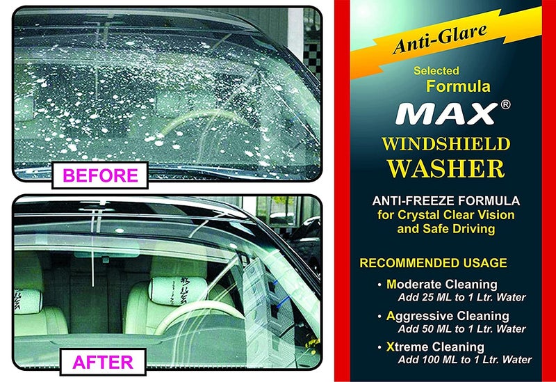 MAX Windshield Washer Fluid Concentrate (1 Ltr) - Anti-Freeze Formula | Car Windshield Cleaner, Streak-Free Wiper Fluid | Lubricates Wipers, Removes Bugs, Grime & Water Spots for Crystal Clear Vision - Image 5