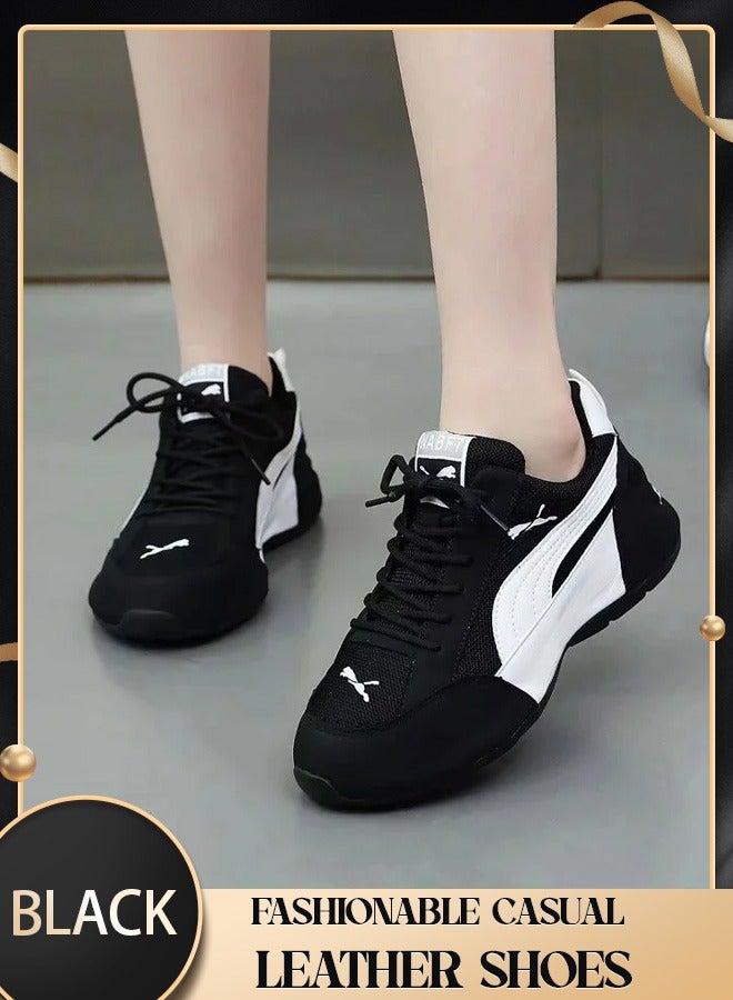 Breathable and lightweight genuine leather trendy shoes: Korean-style fashionable versatile sports casual sneakers for men and women, perfect for all occasions  - Image 1