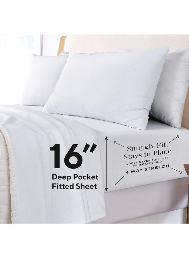 Sleepdown Sleepdown Jersey Kint King Size Sheets Set | T-Shirt Cotton Blend Extra Soft Breathable Jersey King Sheets | Stretchy Comfy All Season Jersey Sheets King Size | Deep Pocket King Sheet Set (White)  - Image 4