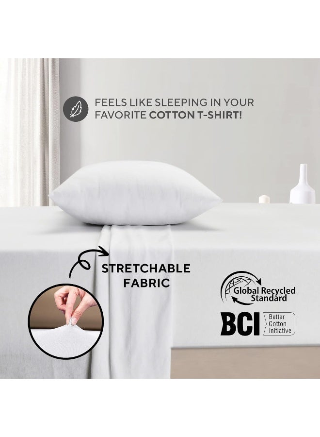 Sleepdown Sleepdown Jersey Kint King Size Sheets Set | T-Shirt Cotton Blend Extra Soft Breathable Jersey King Sheets | Stretchy Comfy All Season Jersey Sheets King Size | Deep Pocket King Sheet Set (White)  - Image 2
