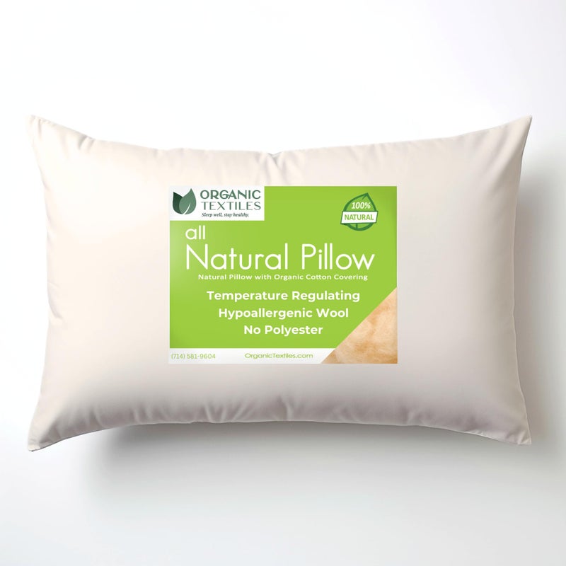 OrganicTextiles Australian Wool Pillow with Organic Cotton Cover Standard Size GOTS CERTIFIED Adjustable Loft Head and Neck Pain Relief Support Back Side Stomach Sleepers Bed Pillow for Sleeping