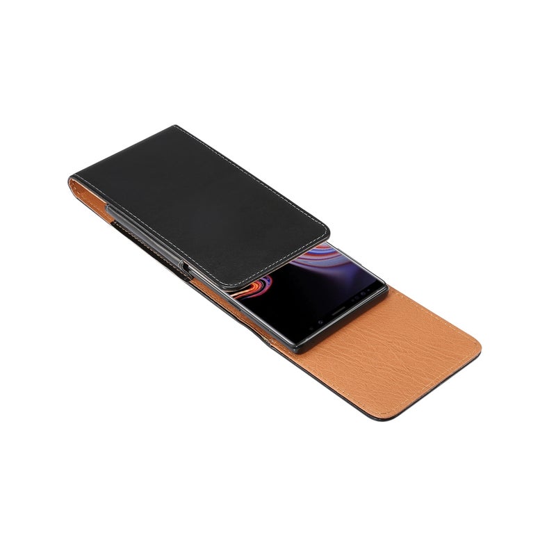 HuHa Case Cover Men Glossy Texture Portable Mobile Phone Back Buckle Vertical Sleeve Waist Pack Leather Case for 6.3 Inch or Below Smartphones(Black) - Image 5