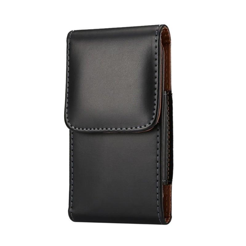 HuHa Case Cover Men Glossy Texture Portable Mobile Phone Back Buckle Vertical Sleeve Waist Pack Leather Case for 6.3 Inch or Below Smartphones(Black) - Image 2