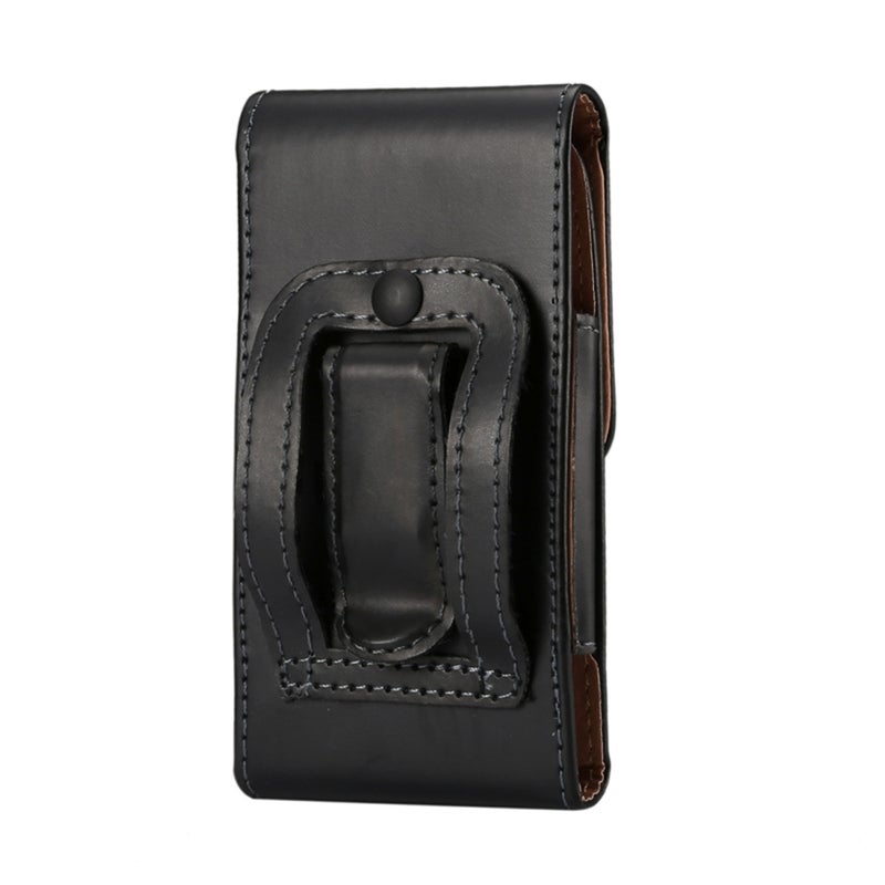 HuHa Case Cover Men Glossy Texture Portable Mobile Phone Back Buckle Vertical Sleeve Waist Pack Leather Case for 6.3 Inch or Below Smartphones(Black) - Image 3