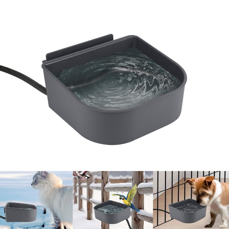 NAMSAN Small Heated Pet Bowl for Cats Rabbits, Outdoor and Indoor, 1 L Heated Water Bowl for Chicken Birds Ice Free, Thermal-Bowl for Dog Cage, Hanging Kennel Dish, Self-Assembly - Image 1