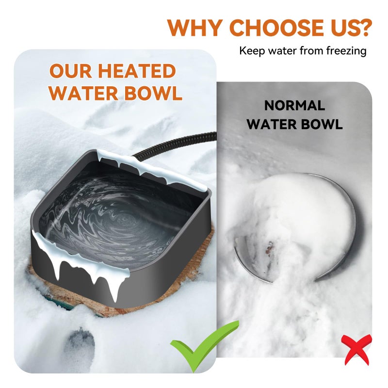 NAMSAN Small Heated Pet Bowl for Cats Rabbits, Outdoor and Indoor, 1 L Heated Water Bowl for Chicken Birds Ice Free, Thermal-Bowl for Dog Cage, Hanging Kennel Dish, Self-Assembly - Image 2