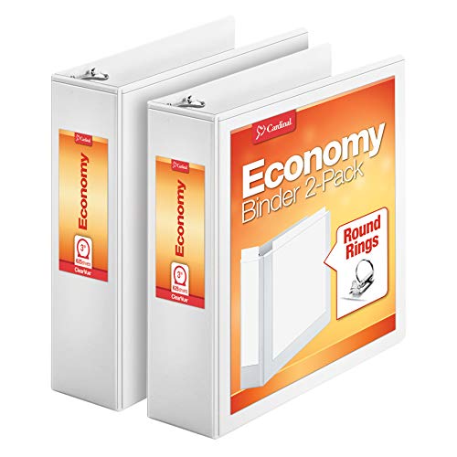 Cardinal Economy 3 Ring Binder, Binders for School and Office, Durable 3 Inch, Presentation View, White, Holds 625 Sheets, Nonstick, PVC Free, 2 Pack of Binders (79530) - Image 1