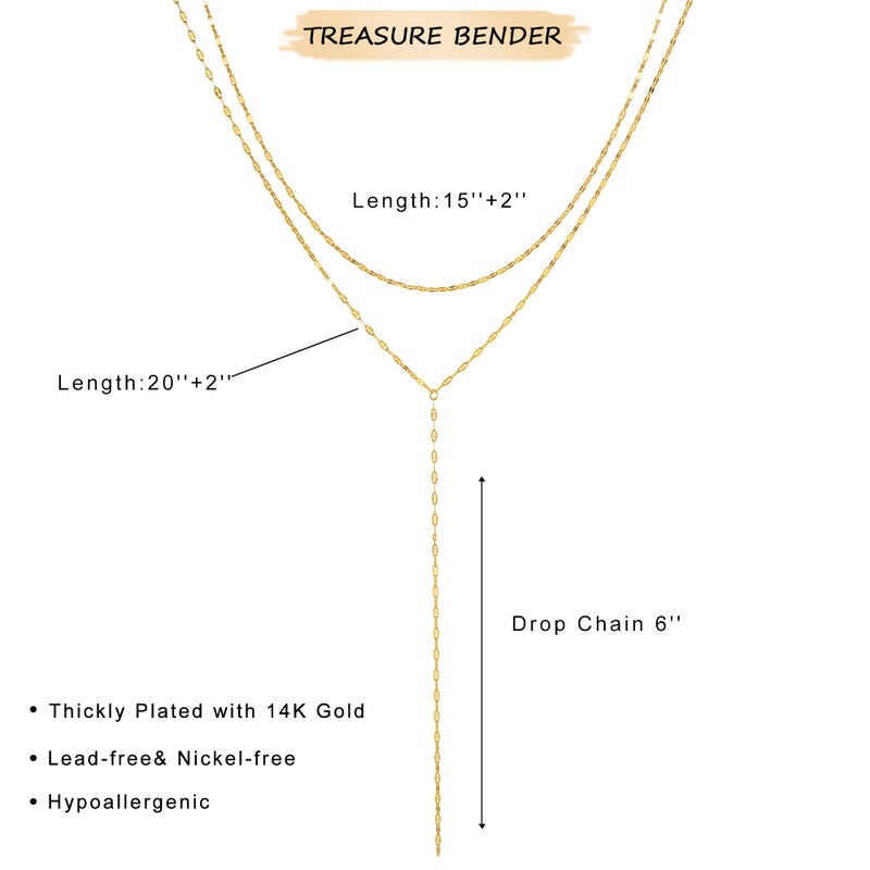 Treasure Bender Lariat Gold Necklace for Women Dainty Long 14k Gold Plated Y-Shaped Body Chain Choker Necklace Layered Trendy Non Tarnish Simple Necklaces Gold Jewelry for Women Set Gift - Image 5