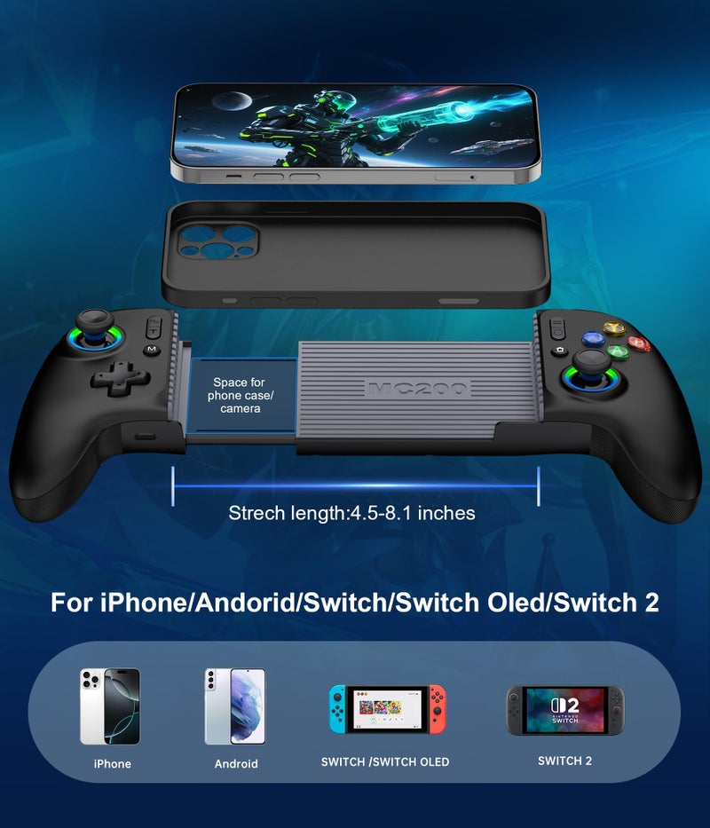 Mocagen Mobile Gaming Controller, MC2 Phone Controller for iPhone/Android/Switch/Oled/Switch 2 with Programmable/Hall Effect Joysticks & Analog Triggers/RGB Light - Image 4