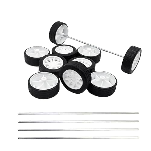 URIMPAVIDO 10PCS Toy Car Wheels 30mm Rubber Tire with 5PCS Shaft Round Axles for for DIY Model Toy RC Car Accessories 2X30MM - Image 1