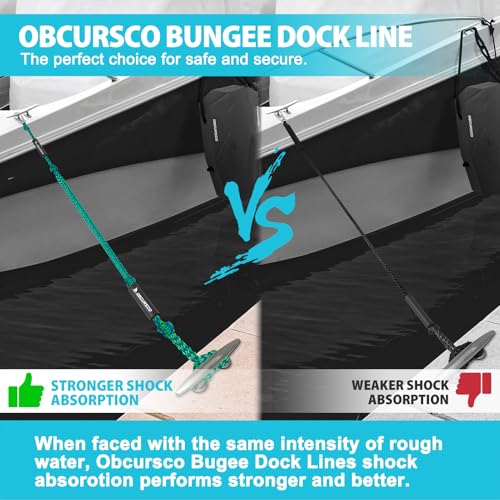 Obcursco Bungee Dock Lines for Boat, Docking Rope with 316 Stainless Steel Clips, Accessories for Jet Ski, PWC, SeaDoo, Yamaha WaveRunner, Marine, Kayak, Pontoon, Sets of Two(4ft & 6ft) (Green/Blue) - Image 4