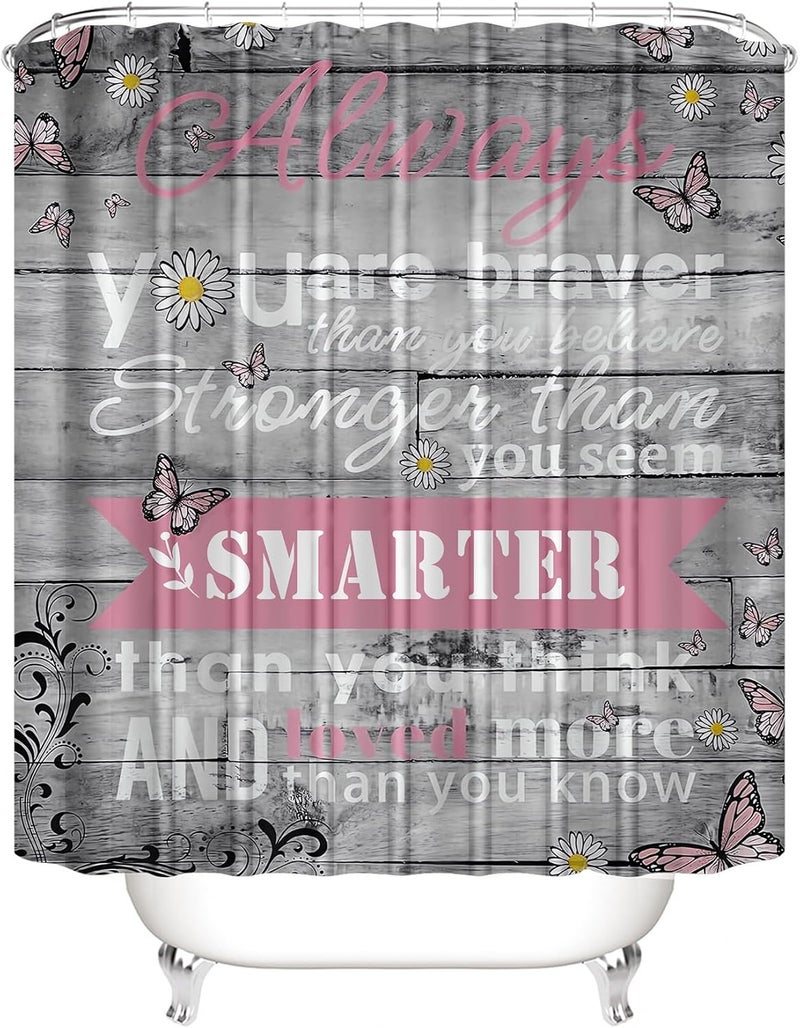 AZHM 4pcs Inspirational Quotes Shower Curtain Sets with Rugs Floral Bathroom Decor Set with Shower Curtain and Rugs and Accessories Flower Bathroom Curtain with 12 Hooks - Image 4