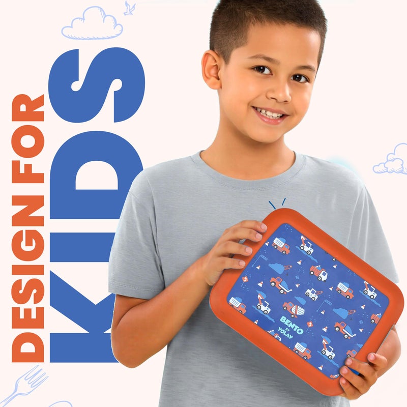 YOLAY Bento Box for Kids Lunch Box Leak-Proof, 5-Compartment Lunch Box Kids for Ages 3-10, Durable with Anti-Slip Base, Suitable for Schools, Outdoor and Travel (Mermaid) (Trucks) - Image 4