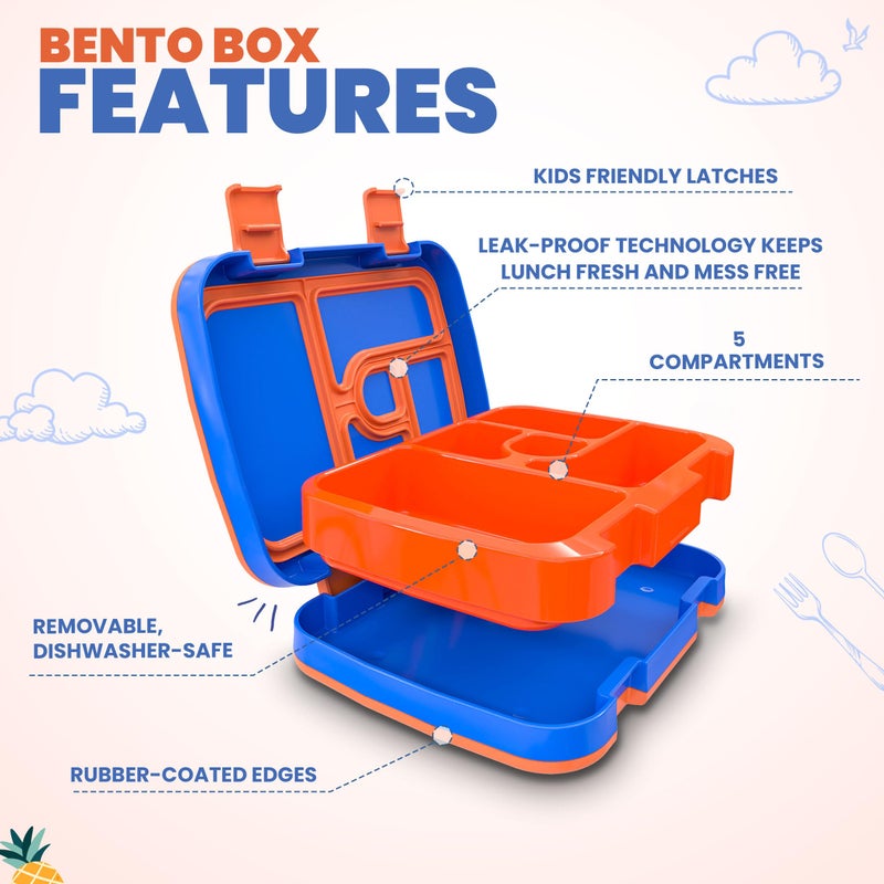 YOLAY Bento Box for Kids Lunch Box Leak-Proof, 5-Compartment Lunch Box Kids for Ages 3-10, Durable with Anti-Slip Base, Suitable for Schools, Outdoor and Travel (Mermaid) (Trucks) - Image 2