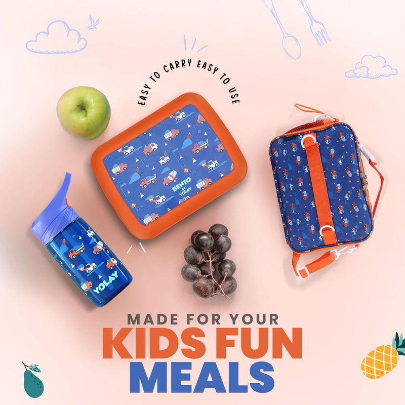 YOLAY Bento Box for Kids Lunch Box Leak-Proof, 5-Compartment Lunch Box Kids for Ages 3-10, Durable with Anti-Slip Base, Suitable for Schools, Outdoor and Travel (Mermaid) (Trucks) - Image 5