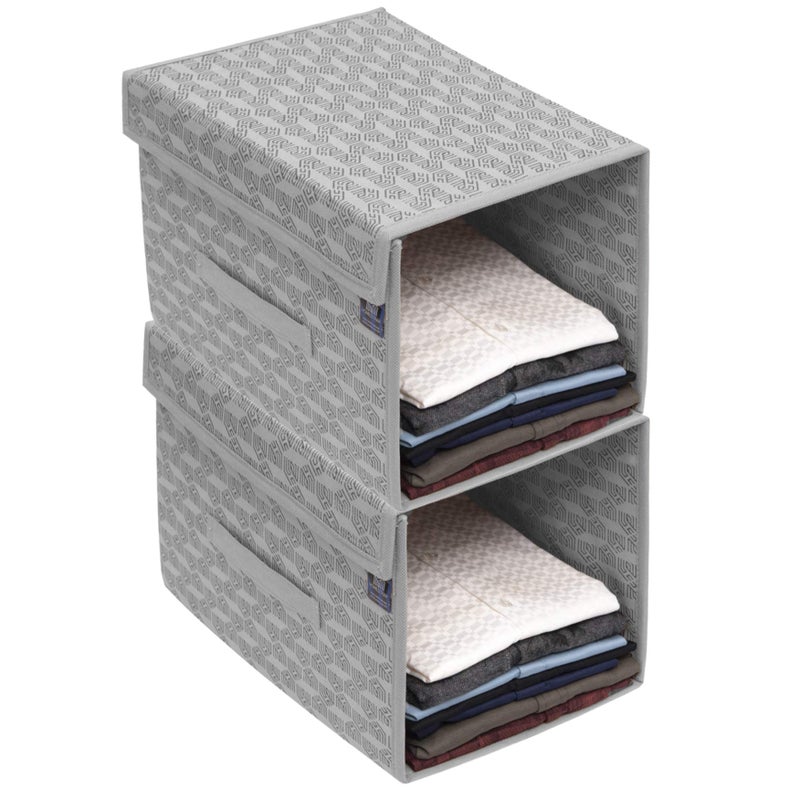 HomeStrap Non-Woven Printed Stackable Shirt Organizer With Cover Lid- Grey Pack Of 2(Shark Tank Product), 34 x 44 x 19 Centimeters - Image 1