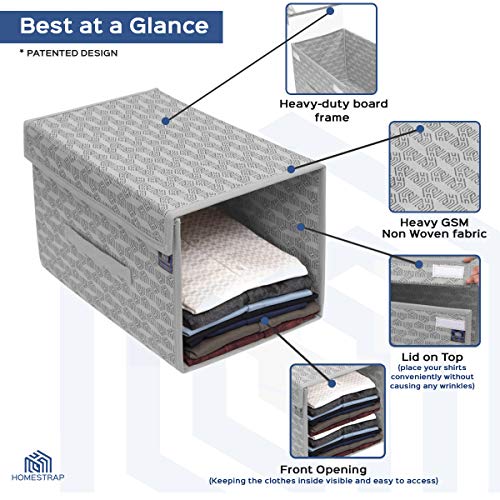 HomeStrap Non-Woven Printed Stackable Shirt Organizer With Cover Lid- Grey Pack Of 2(Shark Tank Product), 34 x 44 x 19 Centimeters - Image 3