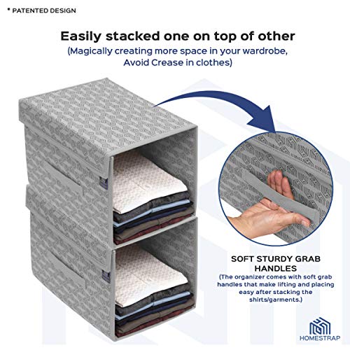 HomeStrap Non-Woven Printed Stackable Shirt Organizer With Cover Lid- Grey Pack Of 2(Shark Tank Product), 34 x 44 x 19 Centimeters - Image 5