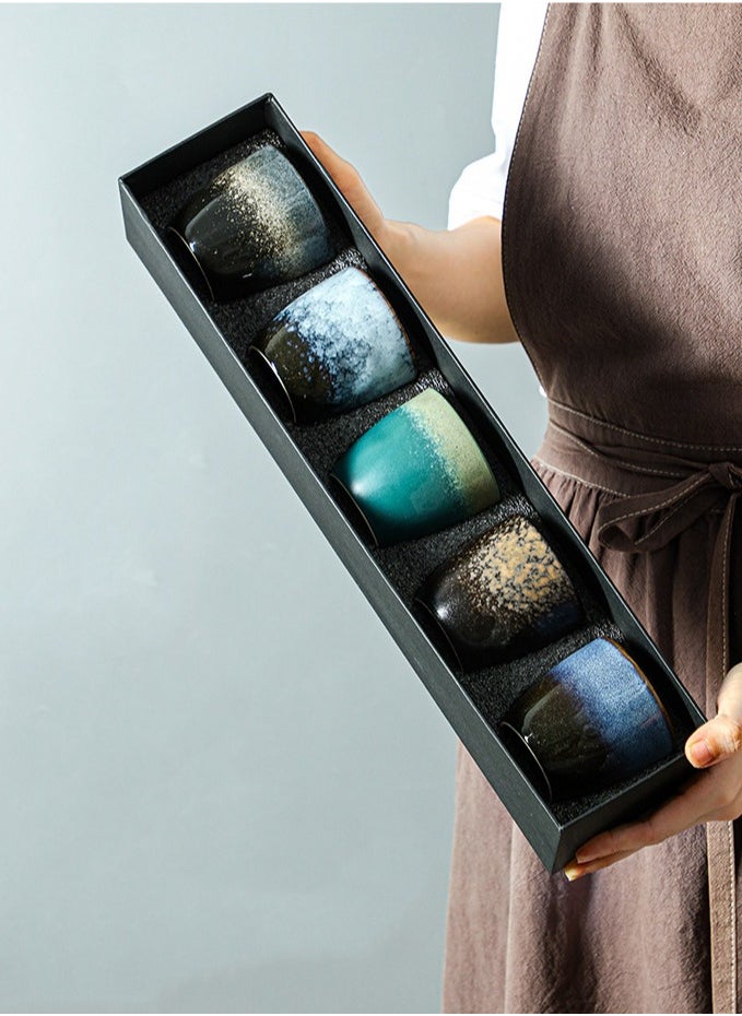 Joshberg Set Of 5 Espresso Coffee Cup Ceramic Teacup Porcelain Tea Cup Set Multicolour 150ml  - Image 2