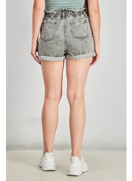 Jennyfer Women Stretchable Button Detail Shorts, Washed Grey  - Image 2