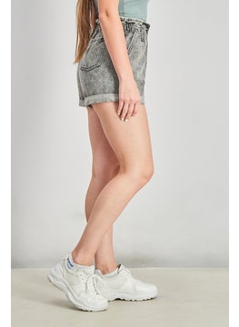 Jennyfer Women Stretchable Button Detail Shorts, Washed Grey  - Image 3