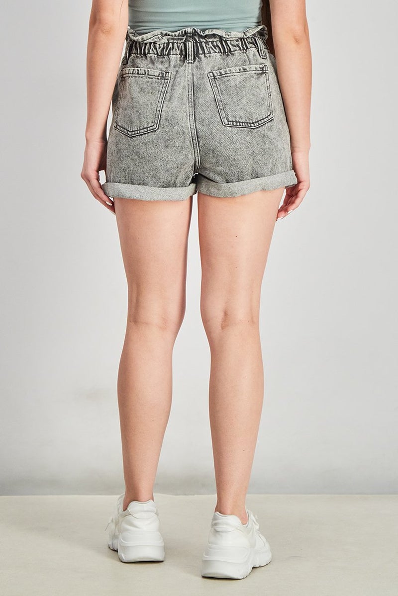 Jennyfer Women Stretchable Button Detail Shorts, Washed Grey - Image 4