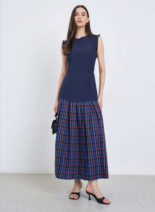 تايك تو فستان طويل بطبعة مربعات بدون أكمام - Image 2