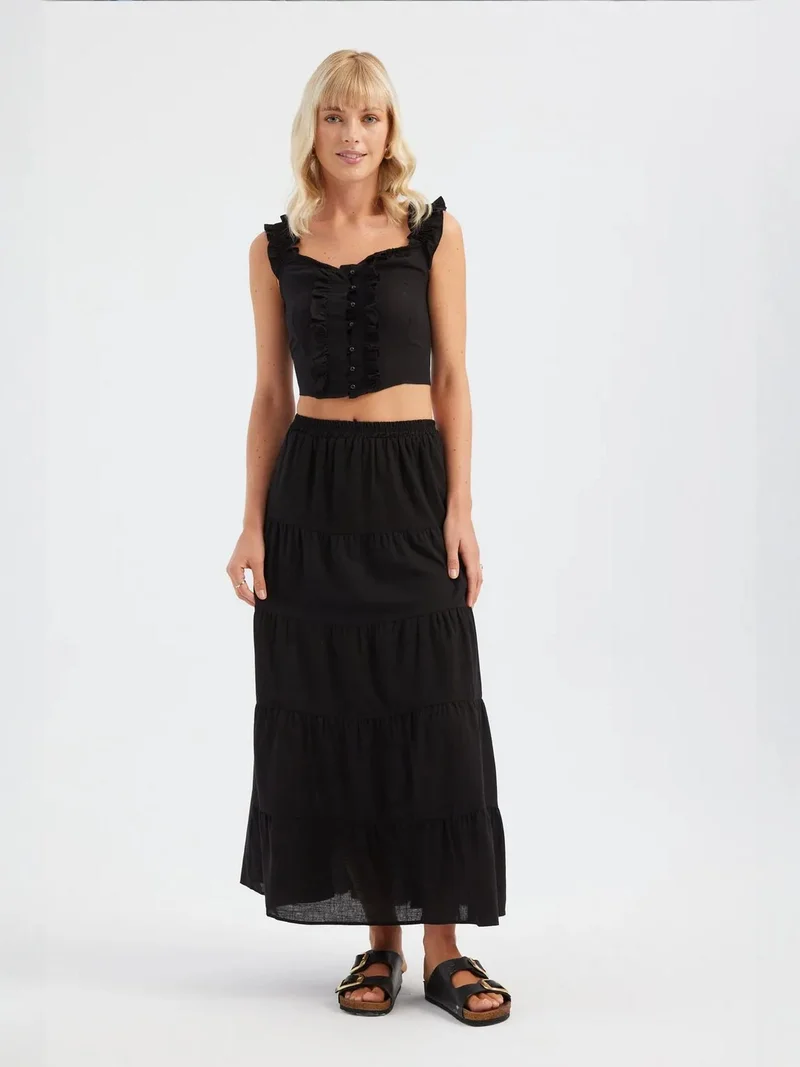HICCUP Sweetheart Neck Cotton Ruffled Crop Top