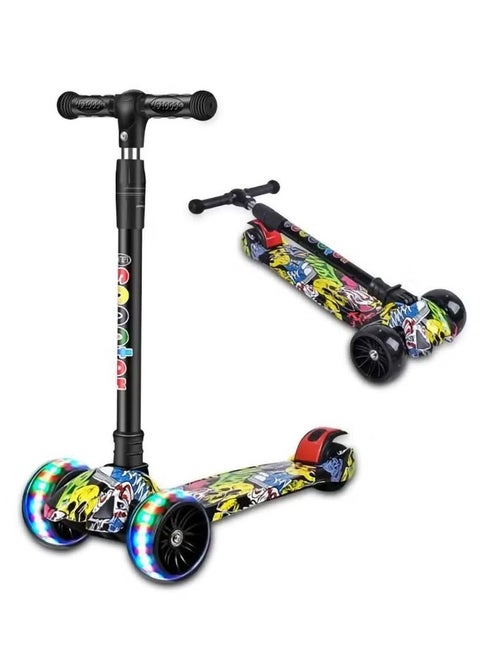 Kids scooter, 3 Wheel Scooter with Flash Wheels and Adjustable Height, Children Kick Scooter for 2-12 Year Kids