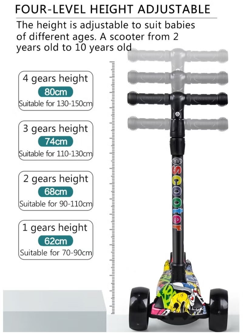 Kids scooter, 3 Wheel Scooter with Flash Wheels and Adjustable Height, Children Kick Scooter for 2-12 Year Kids
